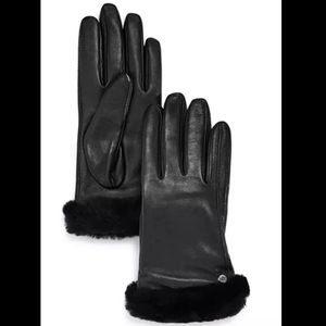 New Ugg Black Shorty Sharing-Cuff Leather Gloves